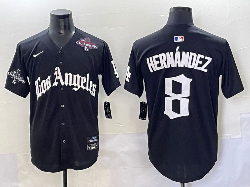 Men 2025 Los Angeles Dodgers #8 Hernandez Black Five generations Joint Name Nike MLB Jersey style 7